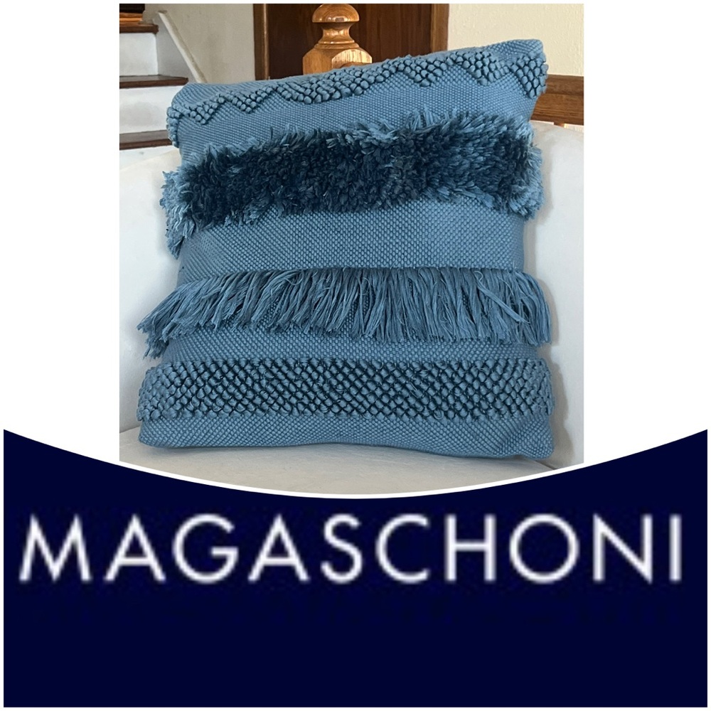 MAGASCHONI Blue Tufted Tassel Cushion Pillow Cover